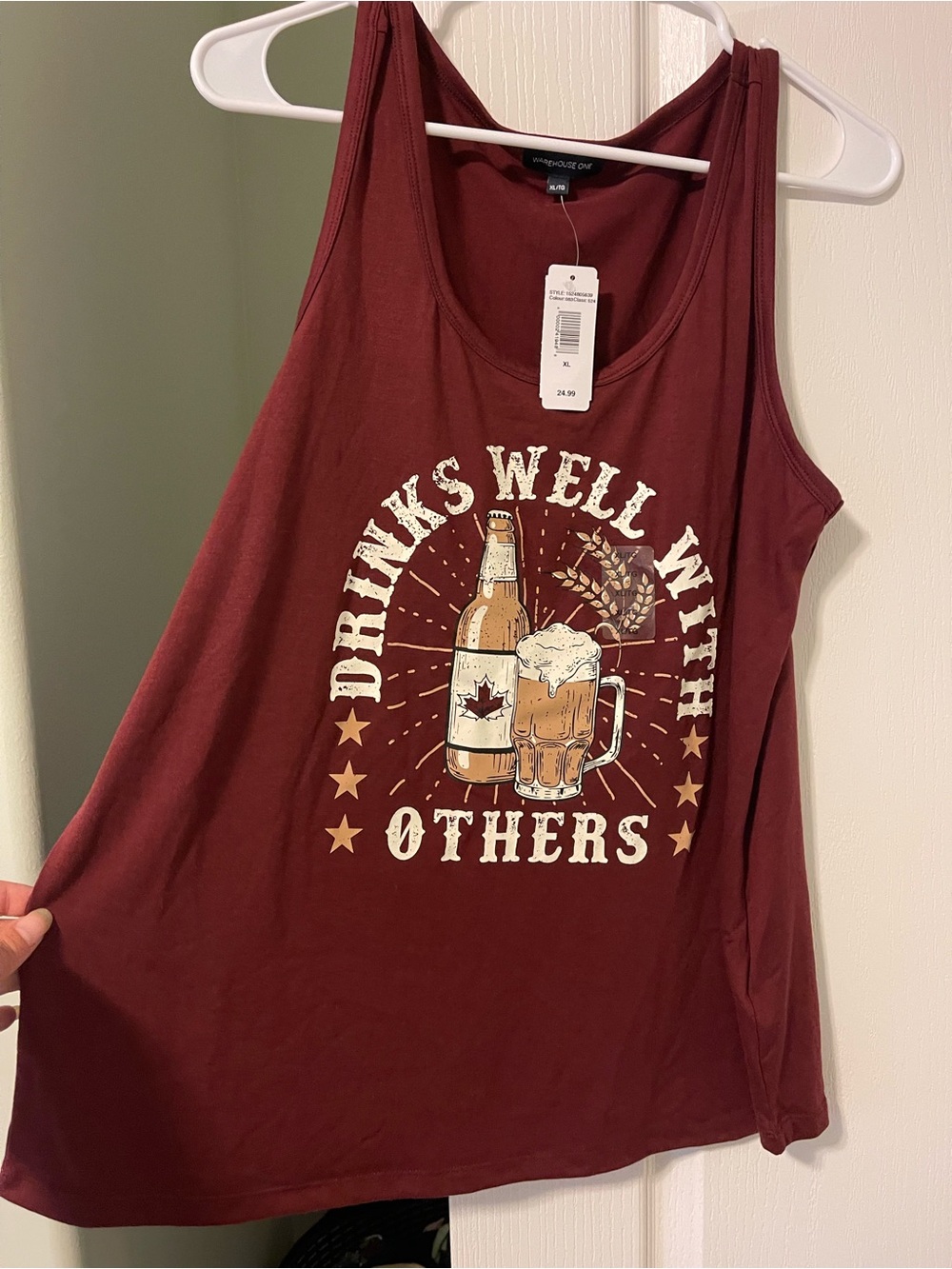 VINCE CAMUTO Burgundy Graphic Tank Top - 'Drinks Well With Others'